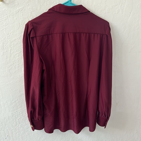 Jude Connally Karmen Button Down Blouse Large Merlot Red Gold Buttons NWT - Picture 5 of 5